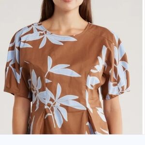 MELLODAY Brown and Blue Floral Women's Top